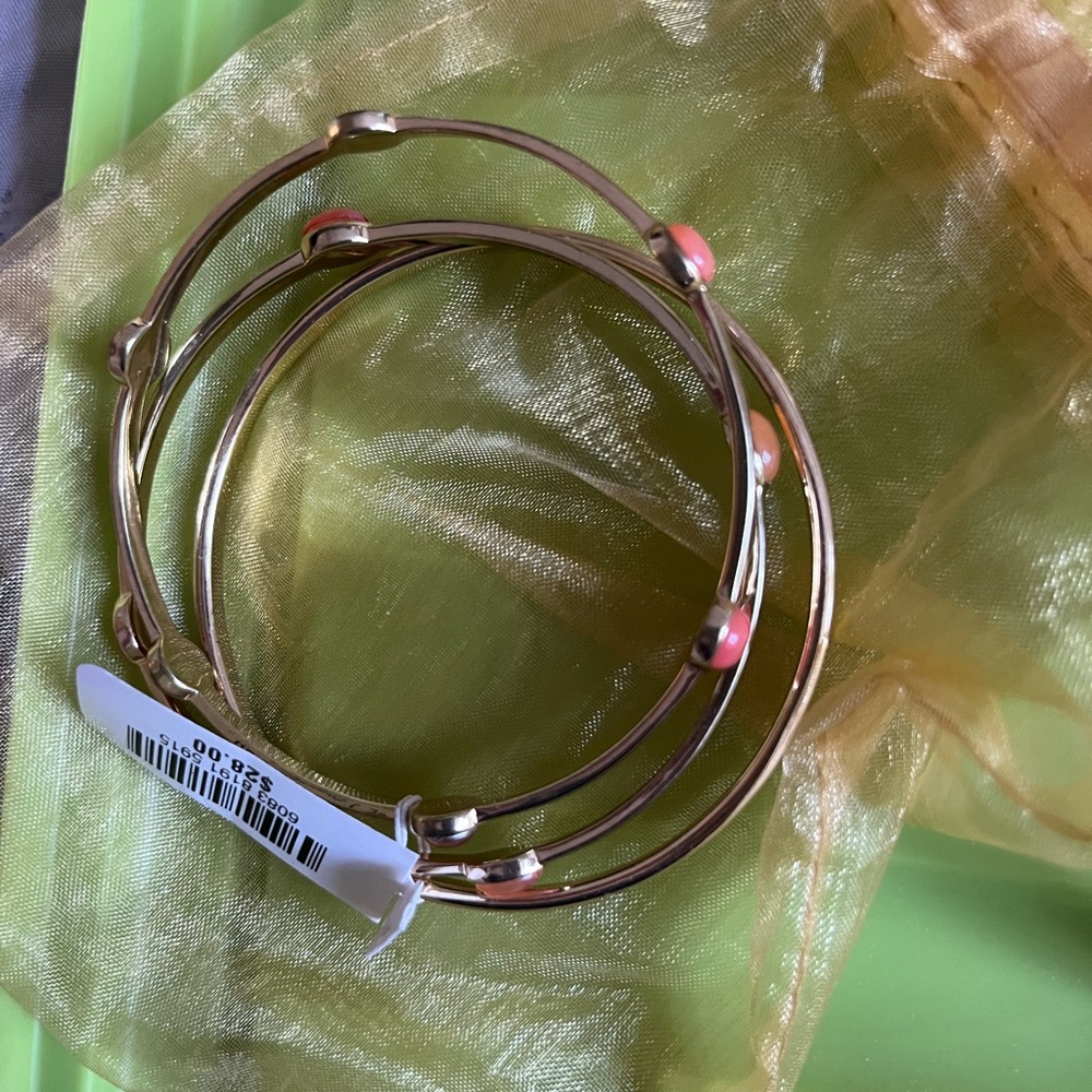 Gold and Pink Bangle Bracelets